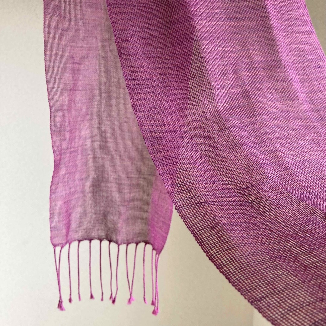 【ハンドメイド】手織り　綿×リネン　ピンク　ストール ハンドメイドのファッション小物(マフラー/ストール)の商品写真