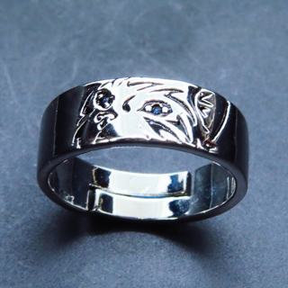 シルバーカラー リアルな猫フェイスのリング 指輪 ブルージルコン フリーサイズ (リング)