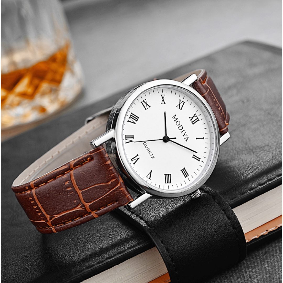 腕時計 ローマ数字 ビジネス おしゃれ クオーツ シンプル ブラウン メンズの時計(腕時計(アナログ))の商品写真