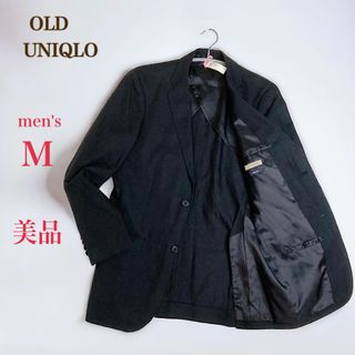 ユニクロ(UNIQLO)の美品　オールドユニクロ　スリムフィット リネン混 テーラードジャケット　M　黒(テーラードジャケット)