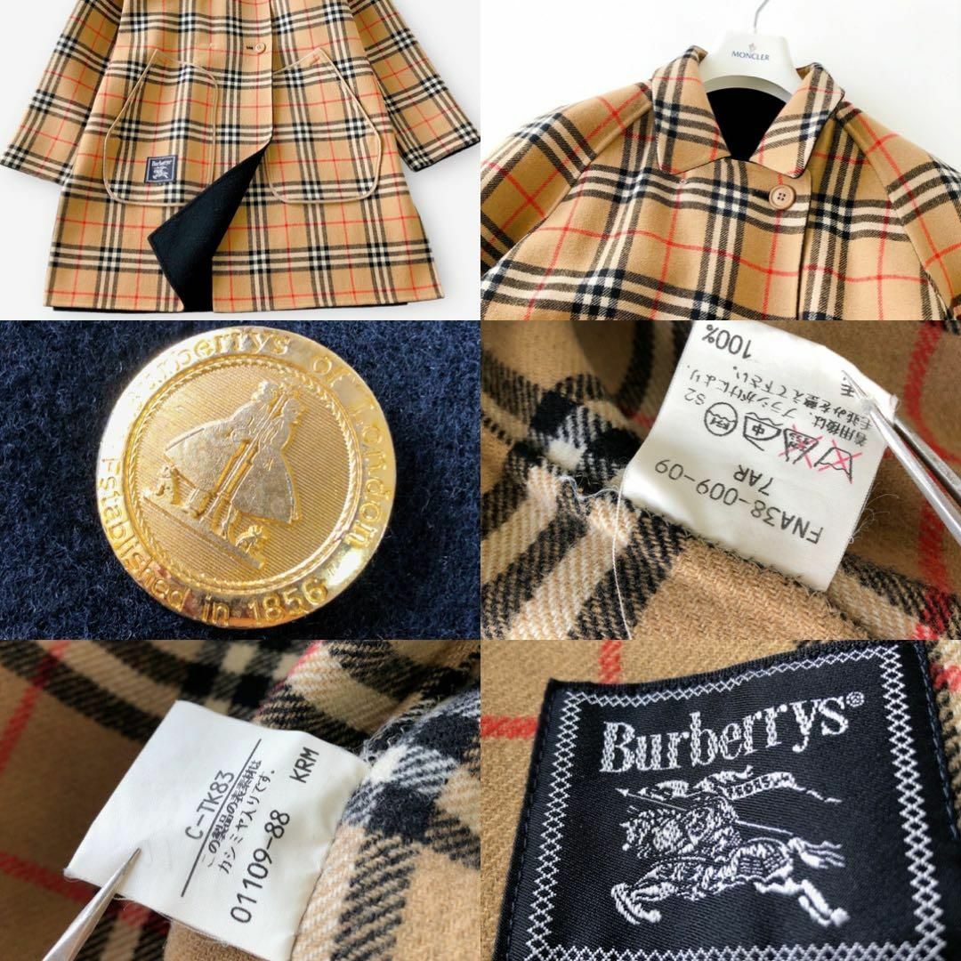 BURBERRY(バーバリー)のバーバリー　金ボタン ダブル　ノバチェック　チェスターコート　カシミヤ　茶色　黒 レディースのジャケット/アウター(ロングコート)の商品写真