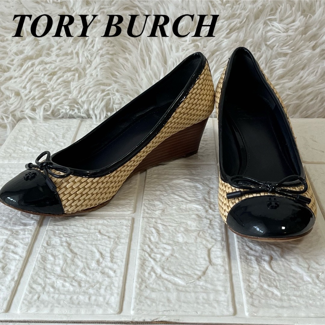 Tory Burch(トリーバーチ)の【美品】TORY BURCH パンプス　エナメル　バイカラー　異色素材　23㎝ レディースの靴/シューズ(ハイヒール/パンプス)の商品写真