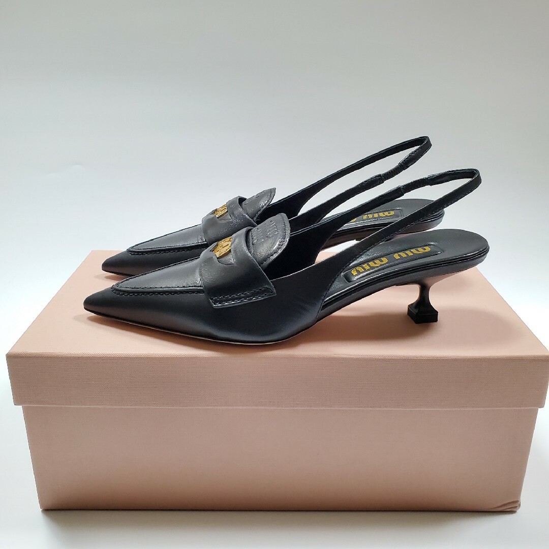 ★MiuMiu★ペニーローファー スリングバック ヒール 新品 miumiu スリングバック ペニー ローファー ブラック 36.5