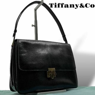 ティファニー(Tiffany & Co.)の良品 希少 ティファニー 2way ショルダーバッグ リザード T金具 黒(ショルダーバッグ)