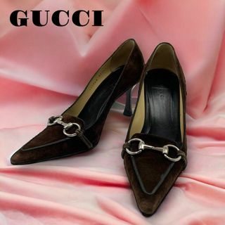 グッチ(Gucci)の美品 GUCCI ハイヒール パンプス ホースビットスエード 茶 24.5㎝(ハイヒール/パンプス)