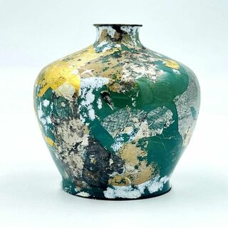 【極美品】花器 花瓶 陶器 直径7.3cm×高さ7.0cm 七宝焼？(花瓶)