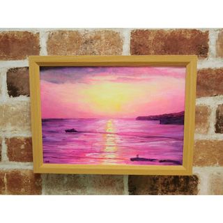 油絵 絵画 【ピンクの夕焼け】(絵画/タペストリー)