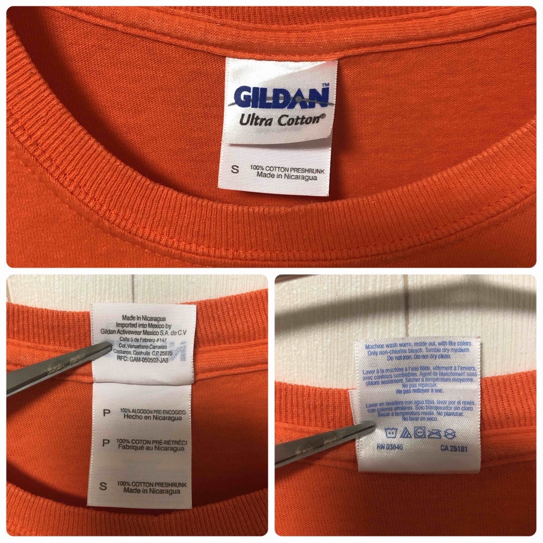 GILDAN(ギルタン)のGILDAN ギルダン 両面プリント Tシャツ 半袖 オレンジ Sサイズ 古着 メンズのトップス(Tシャツ/カットソー(半袖/袖なし))の商品写真