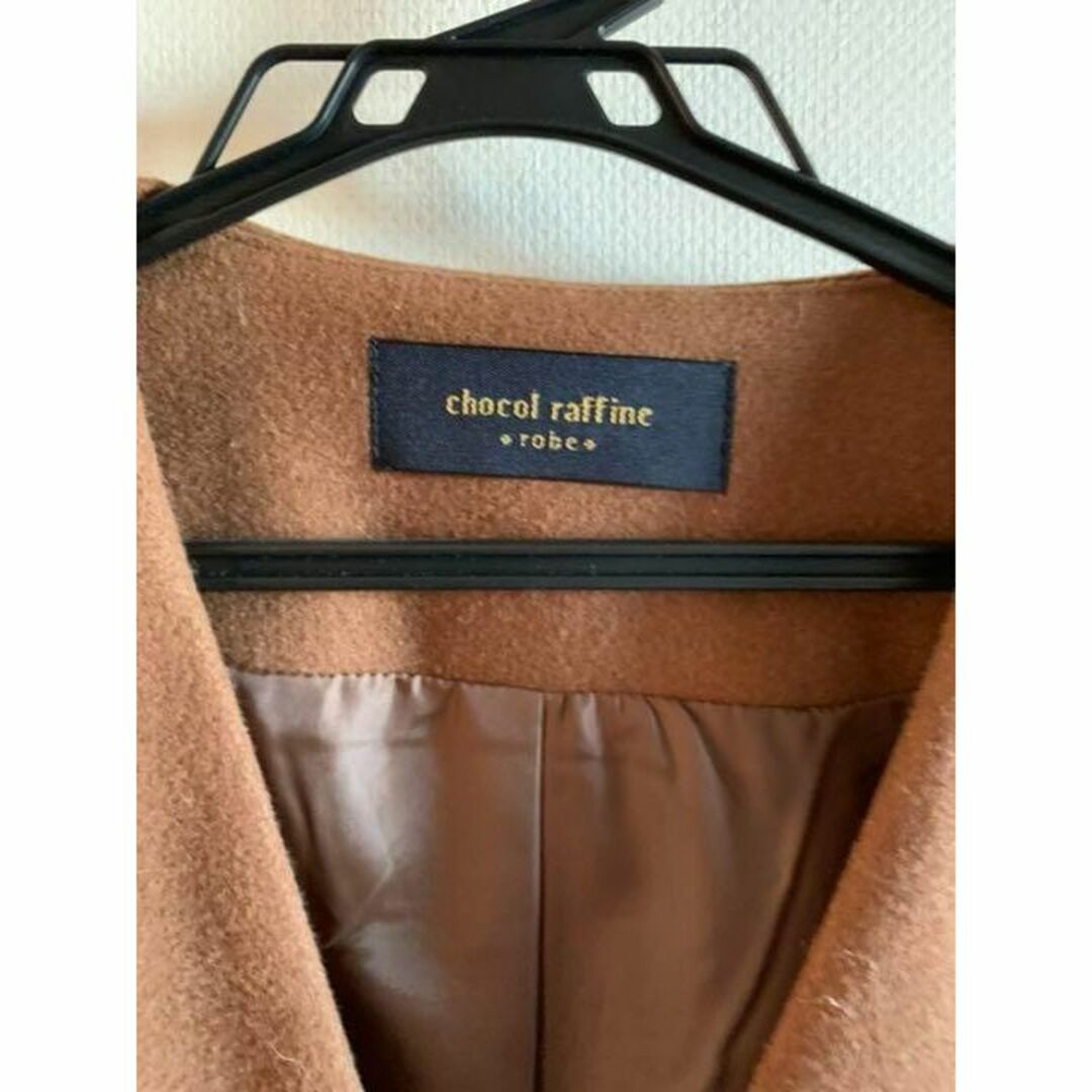 chocol raffine robe(ショコラフィネローブ)の古着 ショコラフィネローブ ノーカラー レディース ロングコート 茶 レディースのジャケット/アウター(ロングコート)の商品写真