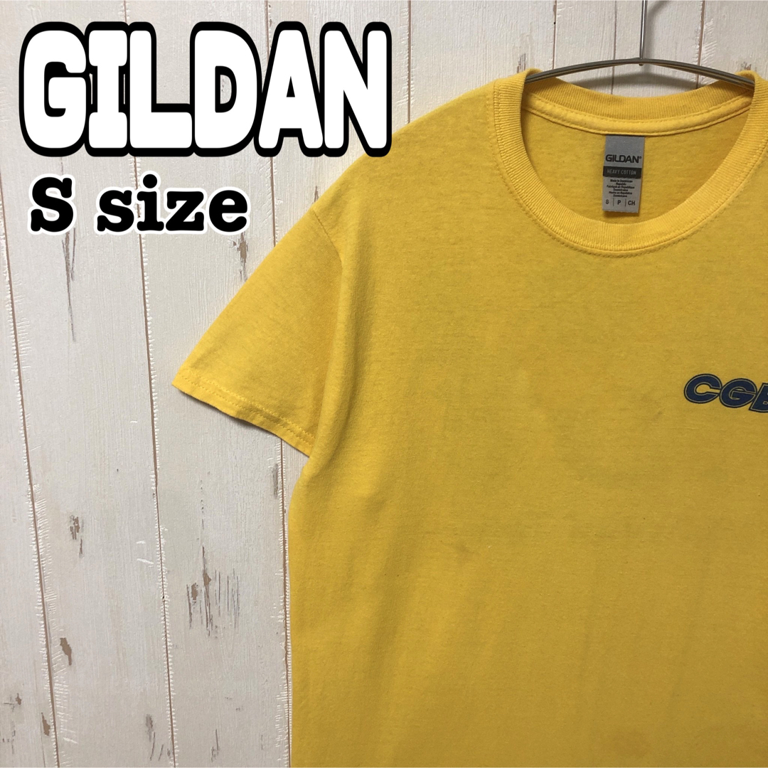 GILDAN(ギルタン)のGILDAN ギルダン tシャツ Sサイズ バックプリント 黄色 半袖 海外古着 メンズのトップス(Tシャツ/カットソー(半袖/袖なし))の商品写真