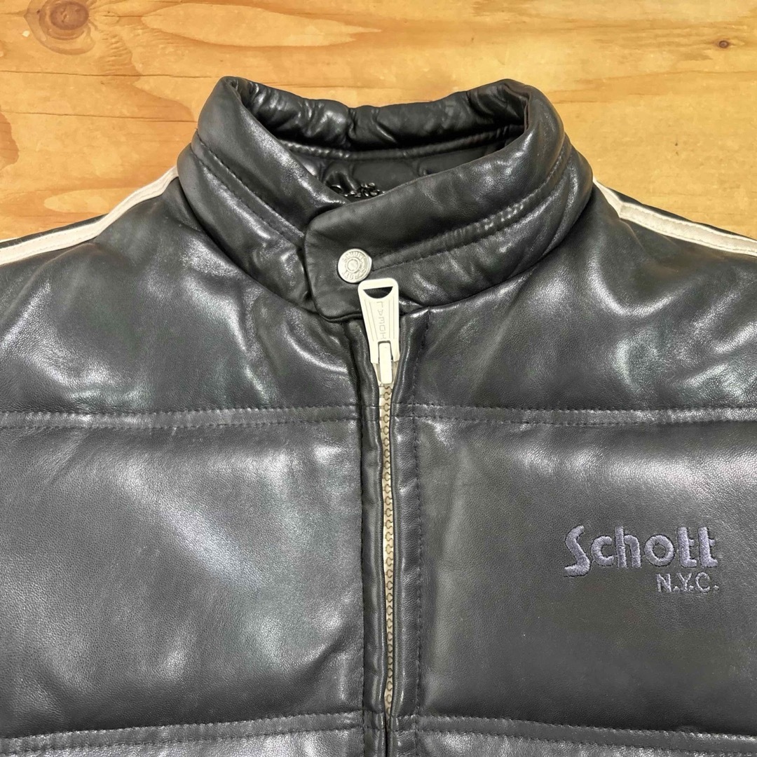 schott(ショット)の☆Schott ショット 羊革 レザーダウンジャケット ブラック/S メンズのジャケット/アウター(ダウンジャケット)の商品写真