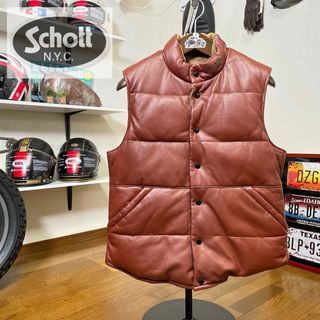 ショット(schott)の超美品☆Schott ショット リバーシブル レザーダウンベスト ブラウン/XL(ダウンベスト)