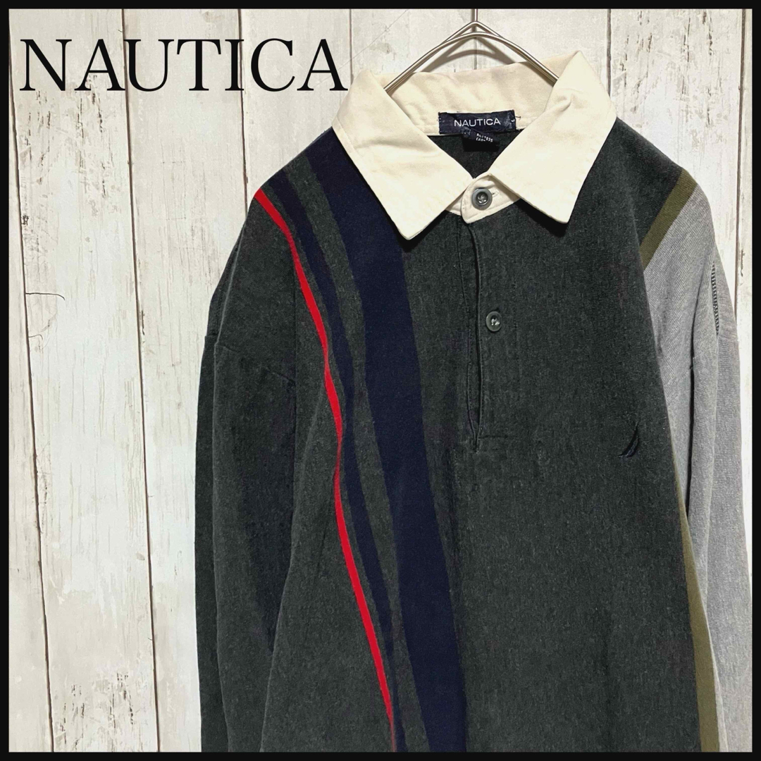 NAUTICA(ノーティカ)のノーティカ 長袖ポロシャツワンポイント刺繍ロゴストライプデザインZ1071 メンズのトップス(ポロシャツ)の商品写真