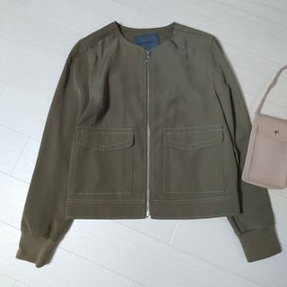 スピックアンドスパン(Spick & Span)の美品♡Spick and Span　ジップアップジャケット　ノーカラー　38(ノーカラージャケット)