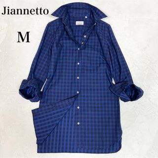 ジャンネット(GIANNETTO)のジャンネット　チェックシャツ　長袖　ロングスリーブ　シャツ　ボタン　刺繍　M(シャツ)