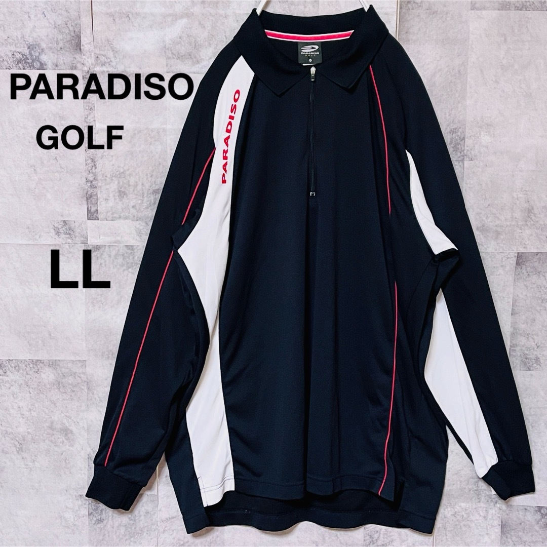 Paradiso(パラディーゾ)のPARADISO GOLFウェア　ハーフジップ　LL ブラック×ホワイト スポーツ/アウトドアのゴルフ(ウエア)の商品写真