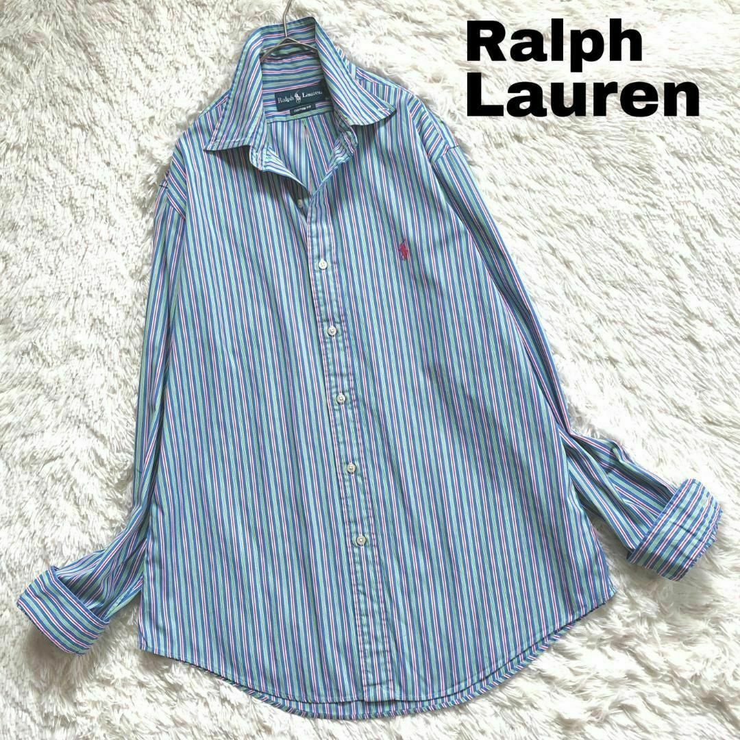 Ralph Lauren(ラルフローレン)の69X春秋ラルフローレン マルチカラーストライプBD長袖シャツ 古着 レディースのトップス(シャツ/ブラウス(長袖/七分))の商品写真