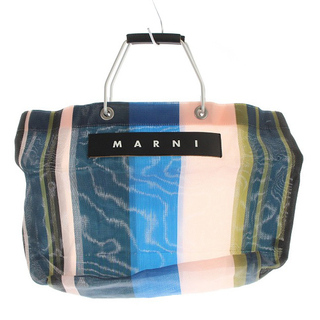マルニ(Marni)のマルニ MARNI マーケットストライプ フラワーカフェバッグ トートバッグ 青(トートバッグ)