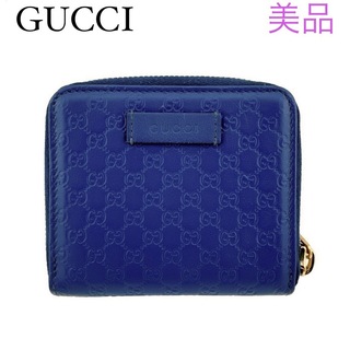 グッチ(Gucci)のグッチ/マイクログッチ/レザー/二つ折り財布/ネイビー/レディース/メンズ(財布)