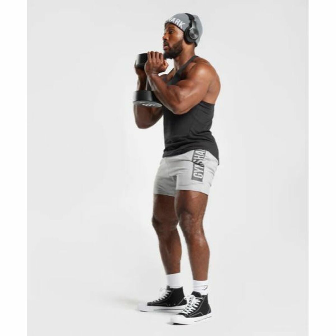 ジムシャーク ハーフパンツ メンズ フィジーク ショーツ Lサイズ グレー スポーツ/アウトドアのトレーニング/エクササイズ(トレーニング用品)の商品写真