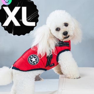 月末SALE 犬服　防寒防水　ジャケット　コート　ダウン　ハーネス一体型　レッド(ペット服/アクセサリー)