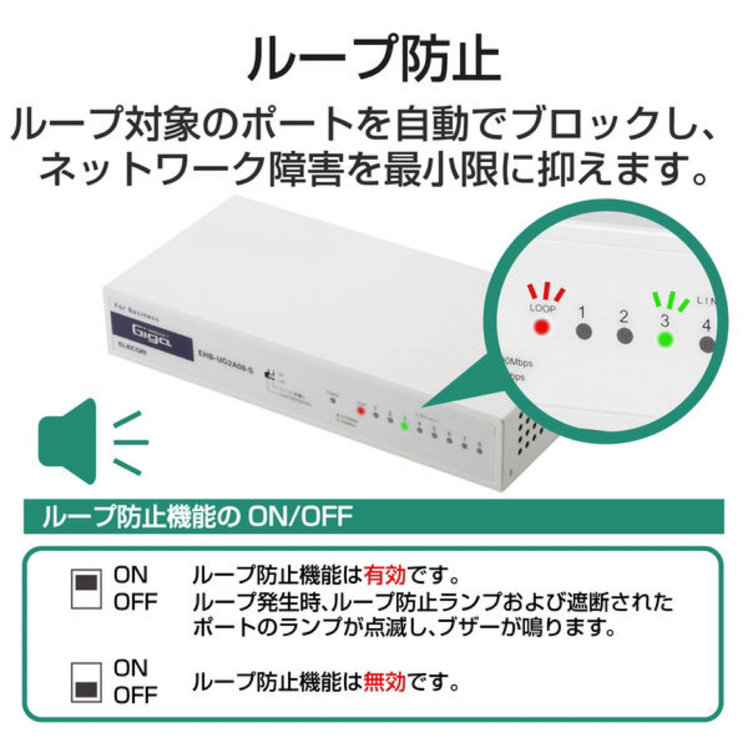 ELECOM(エレコム)のELECOM アンマネージスイッチ EHB-UG2B08-S スマホ/家電/カメラのPC/タブレット(PC周辺機器)の商品写真