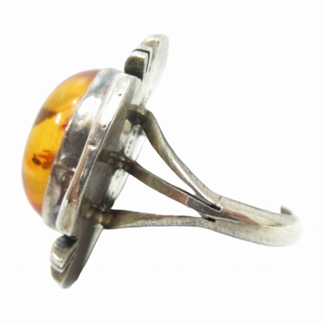 ナバホ族 Chris Tom作 アンバーリング 指輪 琥珀 スターリング 15号 メンズのアクセサリー(リング(指輪))の商品写真