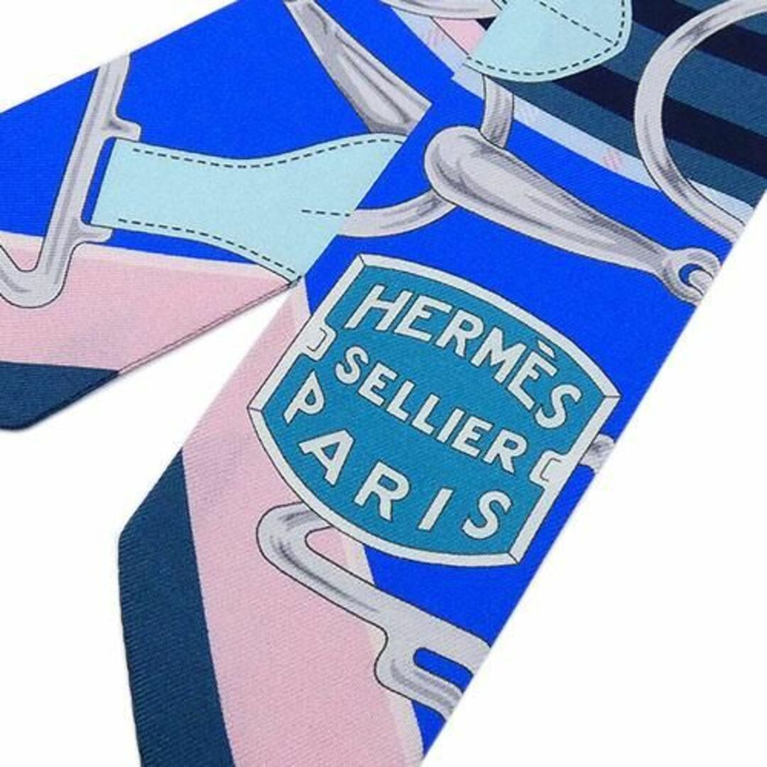 Hermes(エルメス)の美品 エルメス スカーフ HERMES シルク ツイリー SELLIER 馬柄 チェック ブルーxピンク レディース OJ10029 レディースのファッション小物(バンダナ/スカーフ)の商品写真