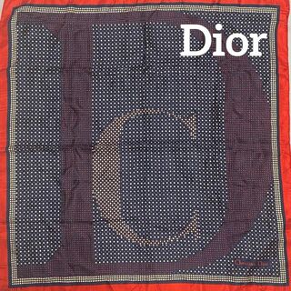 クリスチャンディオール(Christian Dior)の美品 ★Dior★ スカーフ ドット CDモチーフ シルク レッド ネイビー(バンダナ/スカーフ)