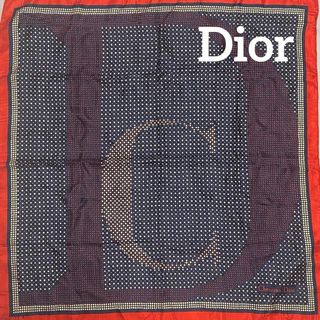 クリスチャンディオール(Christian Dior)の美品 ★Dior★ スカーフ ドット CDモチーフ シルク レッド ネイビー(バンダナ/スカーフ)