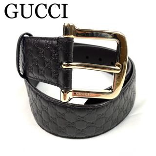 Gucci - GUCCI ベルト GG柄 シマレザー ブラウン レザー ゴールド金具