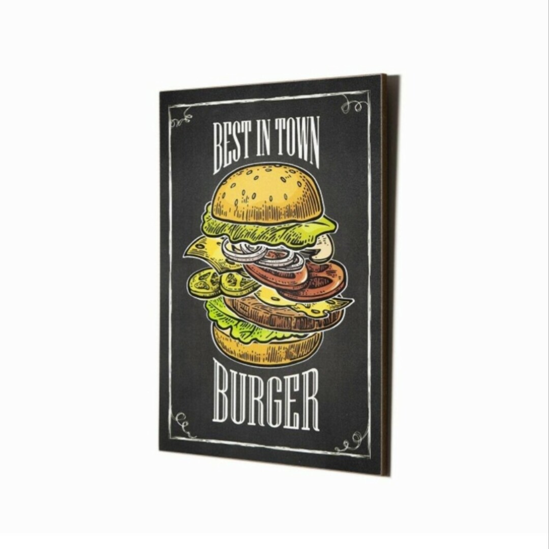 木製看板40】ハンバーガーbt★ポスター絵アメリカン雑貨アートパネル ベーカリー