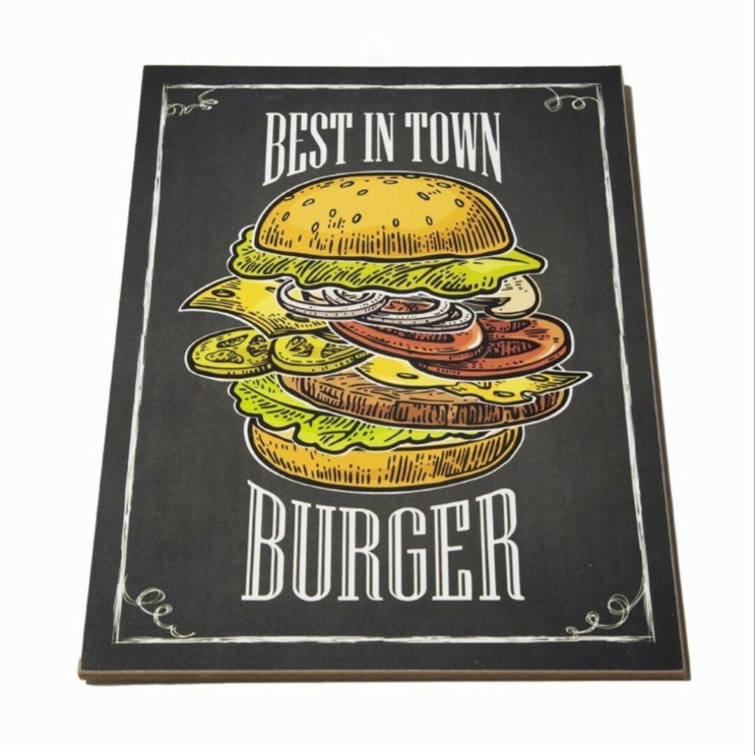 木製看板40】ハンバーガーbt★ポスター絵アメリカン雑貨アートパネル ベーカリー