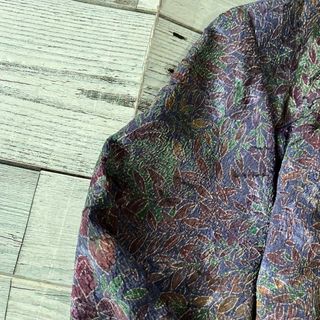 昭和レトロ渋かわロングワンピースベルト付きリーフ柄光沢デザインパープル古着q1 昭和レトロ渋かわロングワンピースベルト付きリーフ柄光沢デザインパープル古着q1