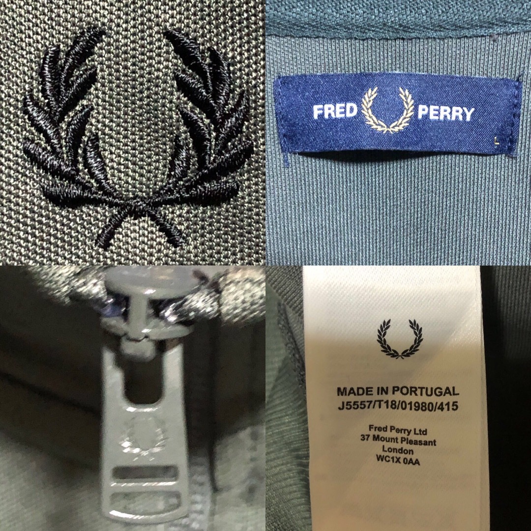 FRED PERRY(フレッドペリー)の希少⭐️濃カーキXL Fred Perryトラックジャケット刺繍月桂樹 深緑×灰 メンズのトップス(ジャージ)の商品写真