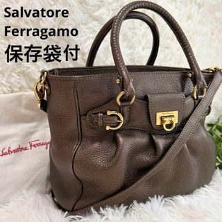 サルヴァトーレフェラガモ(Salvatore Ferragamo)の【極美品】フェラガモ ガンチーニ レザー 2way ショルダーバッグブラウン(ショルダーバッグ)