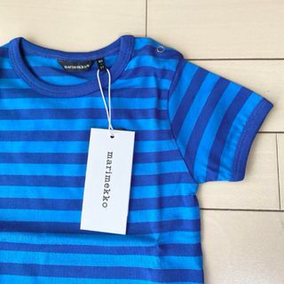 未使用♡marimekko マリメッコ　ボーダー半袖Tシャツ 80/1Y ブルー