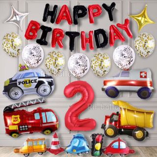 2歳 はたらく車誕生日スペシャルバルーンセット 信号 数字 誕生日 バースデー(その他)