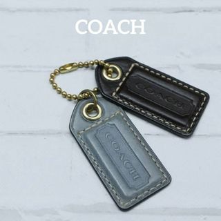 コーチ(COACH)の【匿名配送】COACH コーチ キーホルダー レザー 黒 タグ ロゴ 水色(チャーム)