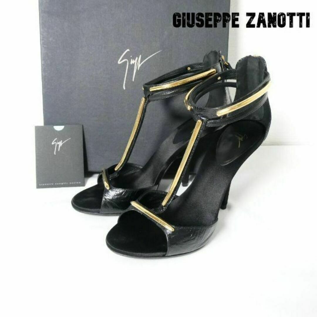 GIUSEPPE ZANOTTI(ジュベッゼサノッティ)の良品 GIUSEPPE ZANOTTI サテン×レザー ストラップ サンダル レディースの靴/シューズ(サンダル)の商品写真