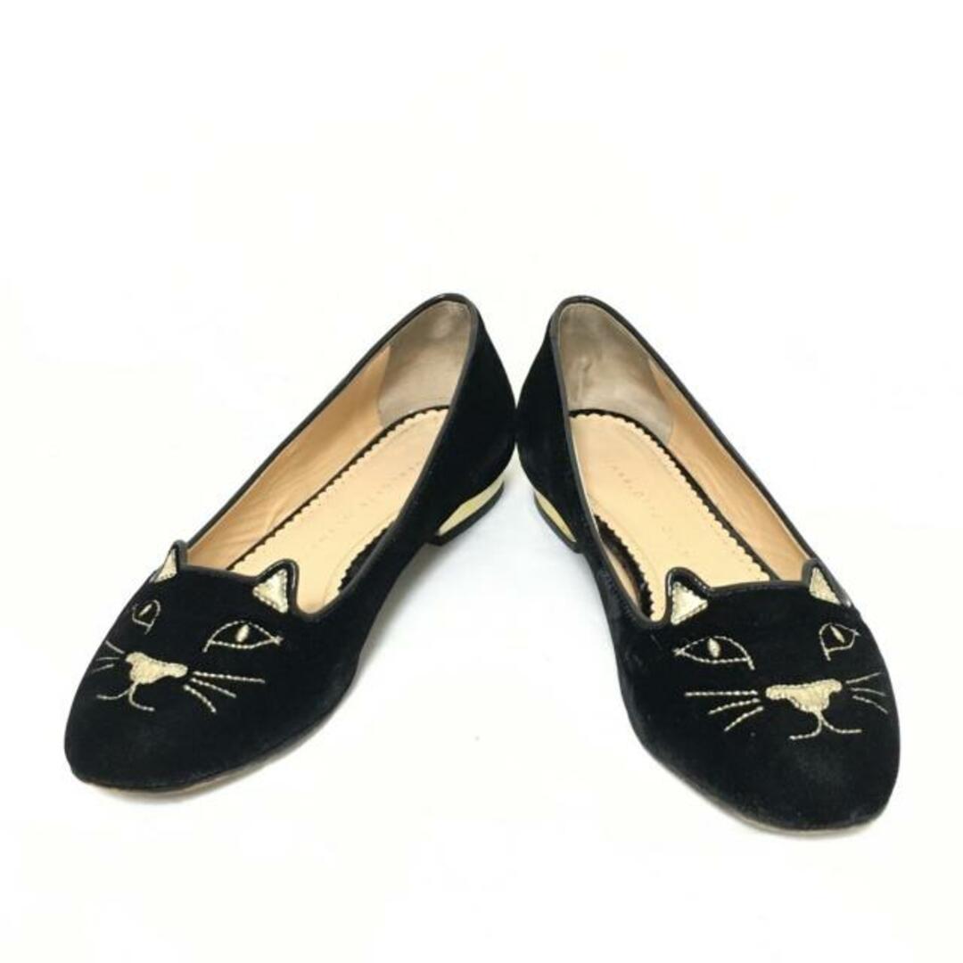 Charlotte Olympia(シャルロットオリンピア)のCharlotte Olympia(シャーロットオリンピア) フラットシューズ 36 レディース - 黒×ゴールド 刺繍 ベロア レディースの靴/シューズ(その他)の商品写真