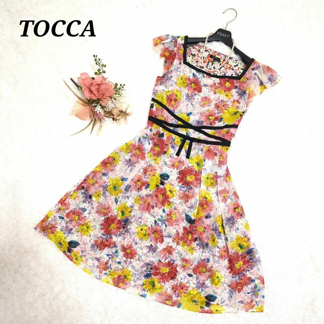 TOCCA(トッカ)の✨極美品✨トッカ　ワンピース　花柄　リボン　パフスリーブ　フレア　シフォン レディースのワンピース(ひざ丈ワンピース)の商品写真