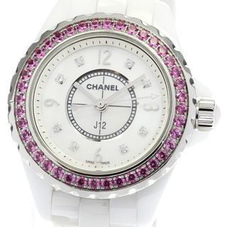 シャネル(CHANEL)のシャネル CHANEL H3243 J12 8Pダイヤ ピンクサファイアベゼル クォーツ レディース _802049(腕時計)