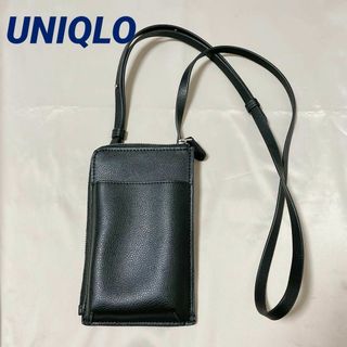 ユニクロ(UNIQLO)のUNIQLO レザータッチ ウォレット ショルダーバッグ 黒 スマホバッグ(ショルダーバッグ)