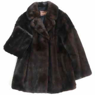 ムーンバット(MOONBAT)の美品▼MOONBAT　ムーンバット　MINK　ミンク　裏地ロゴ柄　本毛皮コート　ダークブラウン　毛質艶やか・柔らか◎(毛皮/ファーコート)