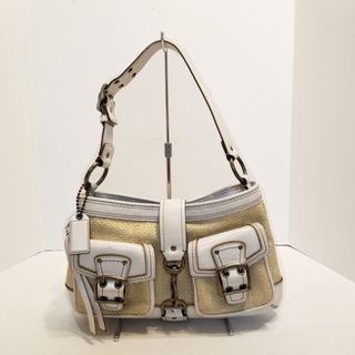 コーチ(COACH)のCOACH(コーチ) ショルダーバッグ レガシーストローホーボー 105 ベージュ×白 ストロー×レザー(ショルダーバッグ)