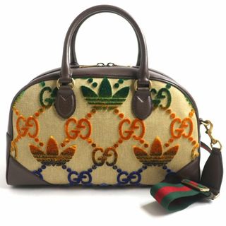 Gucci - 未使用品▼GUCCI×adidas グッチ×アディダス 702400 GGベルベット トレフォイル 2WAY ダッフルバッグ/ボストン ブラウン系 伊製 メンズ 袋