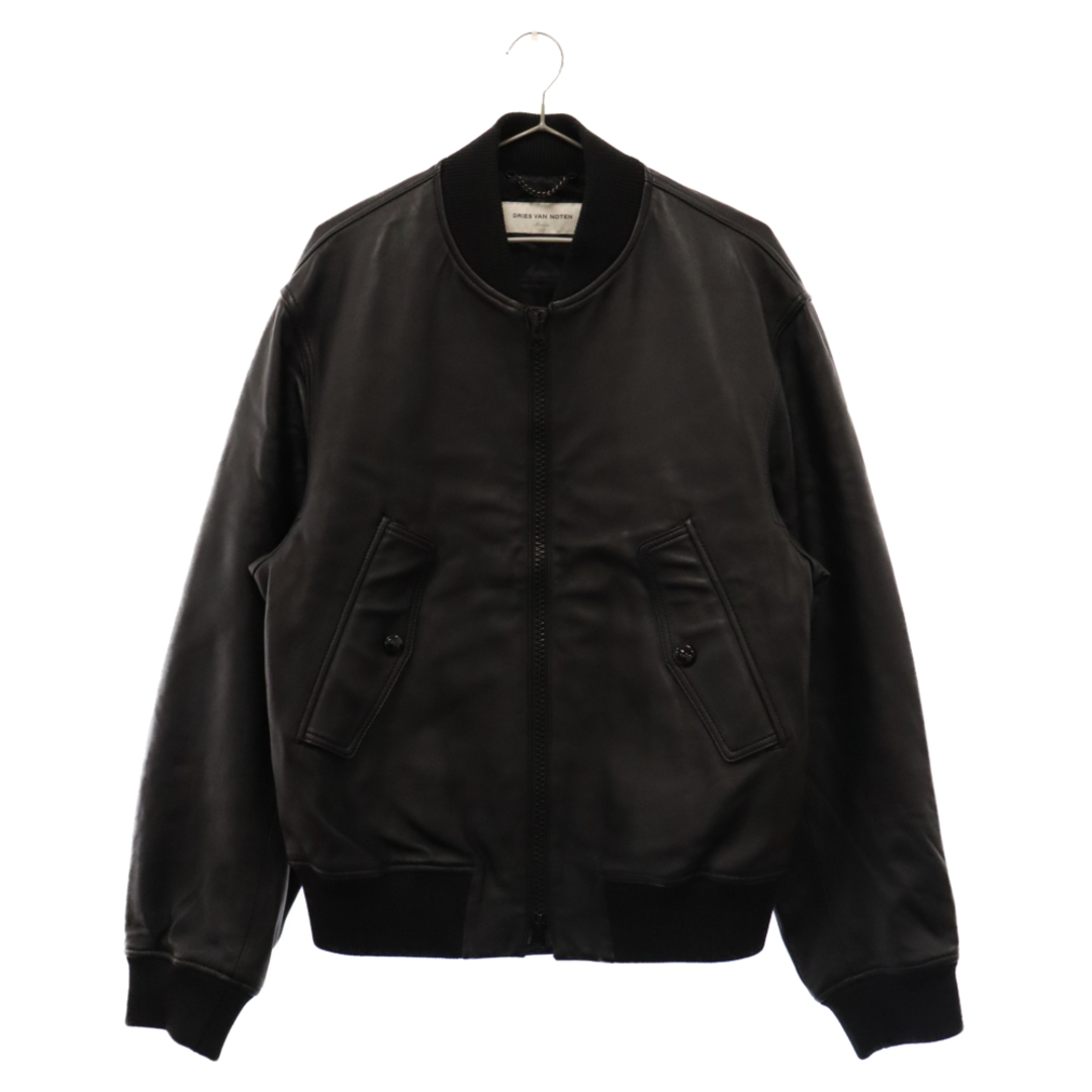 DRIES VAN NOTEN(ドリスヴァンノッテン)のDRIES VAN NOTEN ドリスヴァンノッテン 22AW LANVERS LEATHER BOMBER JACKET ランバース レザー ボンバー ジャケット ブラック メンズのジャケット/アウター(フライトジャケット)の商品写真