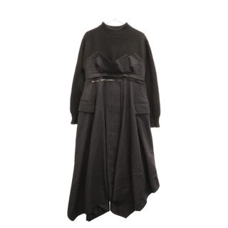 サカイ(sacai)のSacai サカイ 22AW Wool Knit x Chalk Stripe Dress ニットドッキングドレスワンピース ブラック 22-06327 レディース(ロングワンピース/マキシワンピース)