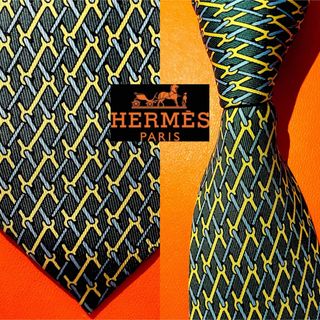 エルメス(Hermes)の【美品グリーンイエロー】238エルメス　ネクタイ　HERMES フランス(ネクタイ)